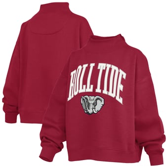 Women's Pressbox  Crimson Alabama Crimson Tide Oversized Slogan Fleece Mock Neck Sweatshirt