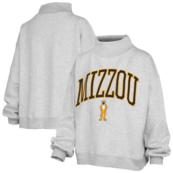 Women's Pressbox  Ash Missouri Tigers Oversized Slogan Fleece Mock Neck Sweatshirt