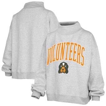 Women's Pressbox  Ash Tennessee Volunteers Oversized Slogan Fleece Mock Neck Sweatshirt