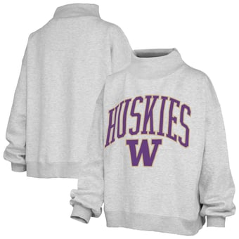Women's Pressbox  Ash Washington Huskies Oversized Slogan Fleece Mock Neck Sweatshirt