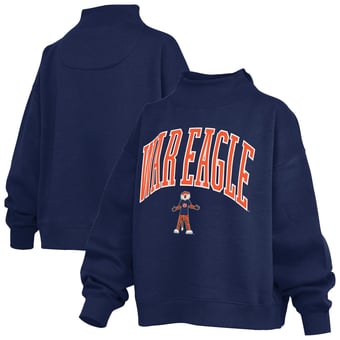 Women's Pressbox  Navy Auburn Tigers Oversized Slogan Fleece Mock Neck Sweatshirt