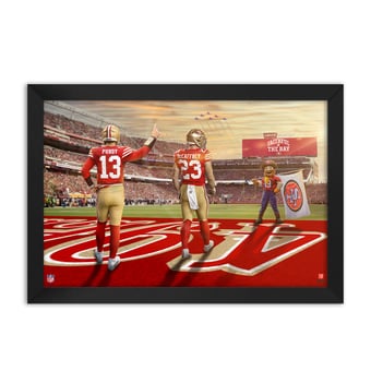 San Francisco 49ers Brock Purdy & Christian McCaffrey 27" x 39" Two-Player Framed Print