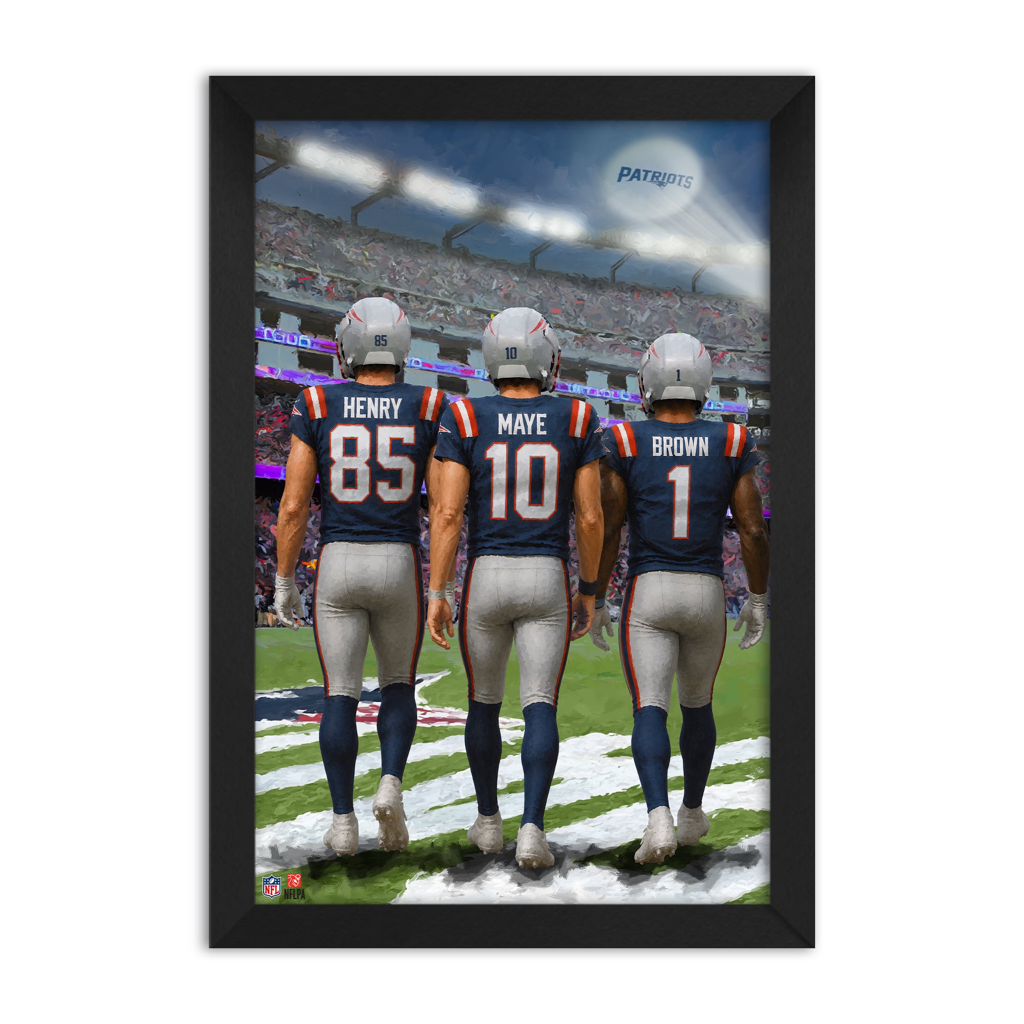 New England Patriots Hunter Henry, Drake Maye & A.J. Brown 27" x 39" Three-Player Framed Print