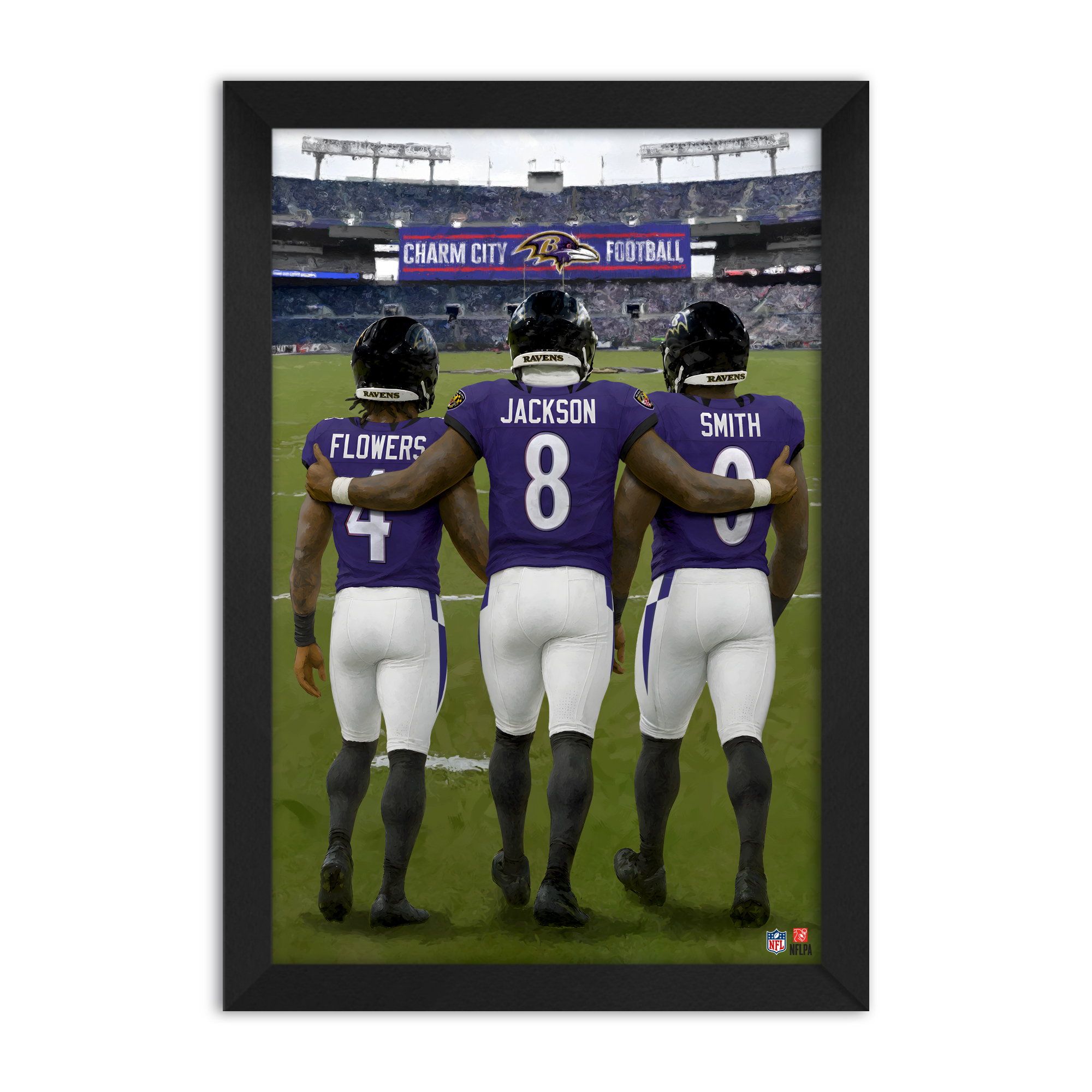 Baltimore Ravens Zay Flowers, Lamar Jackson & Roquan Smith 14" x 20" Three-Player Framed Print