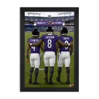 Baltimore Ravens Zay Flowers, Lamar Jackson & Roquan Smith 14" x 20" Three-Player Framed Print