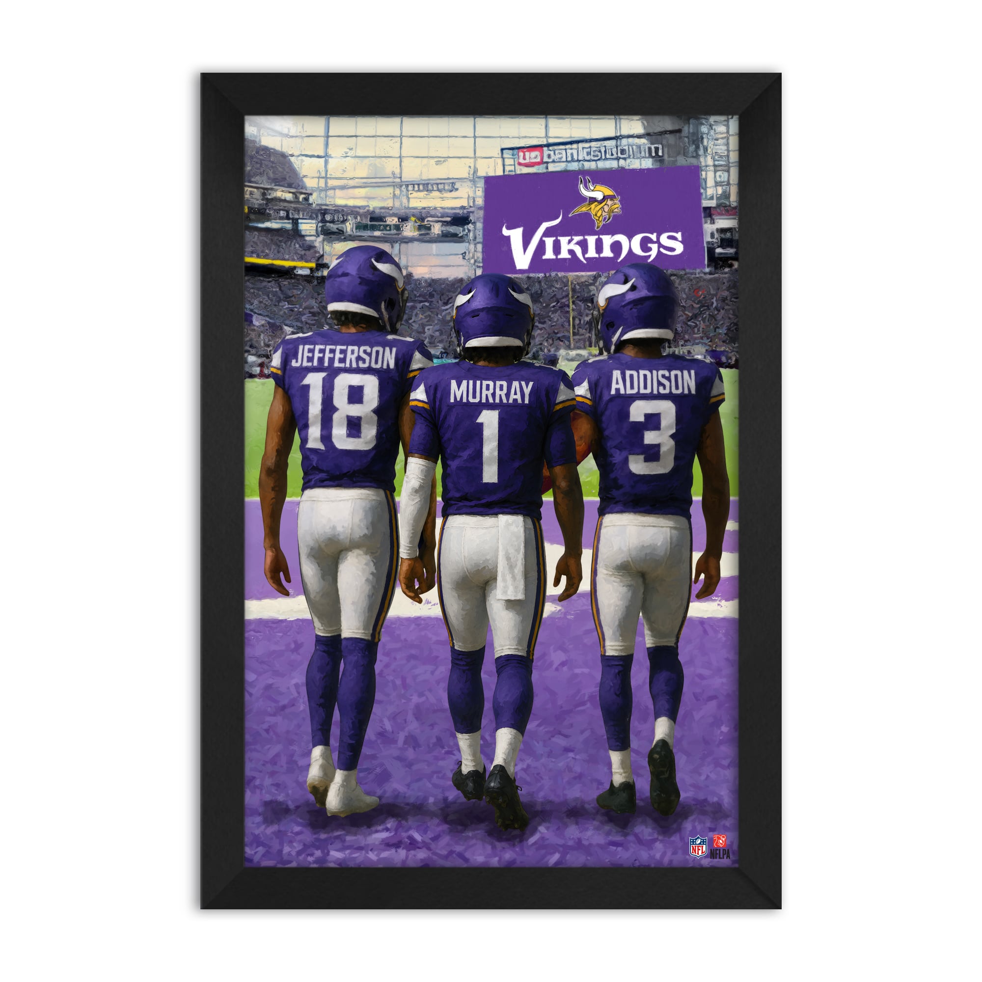 Minnesota Vikings Justin Jefferson, Kyler Murray & Jordan Addison 14" x 20" Three-Player Framed Print