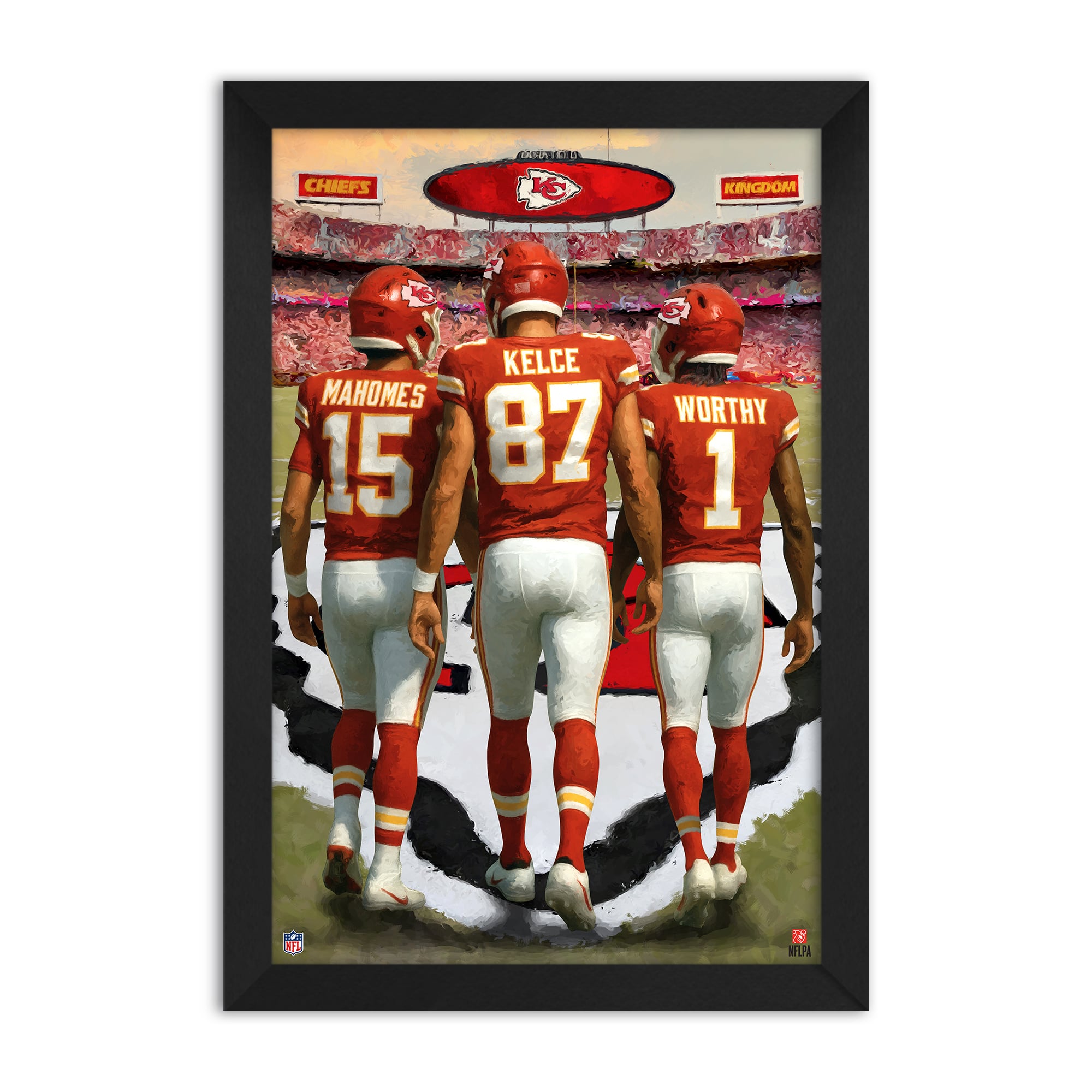 Kansas City Chiefs Patrick Mahomes, Travis Kelce & Xavier Worthy 14" x 20" Three-Player Framed Print