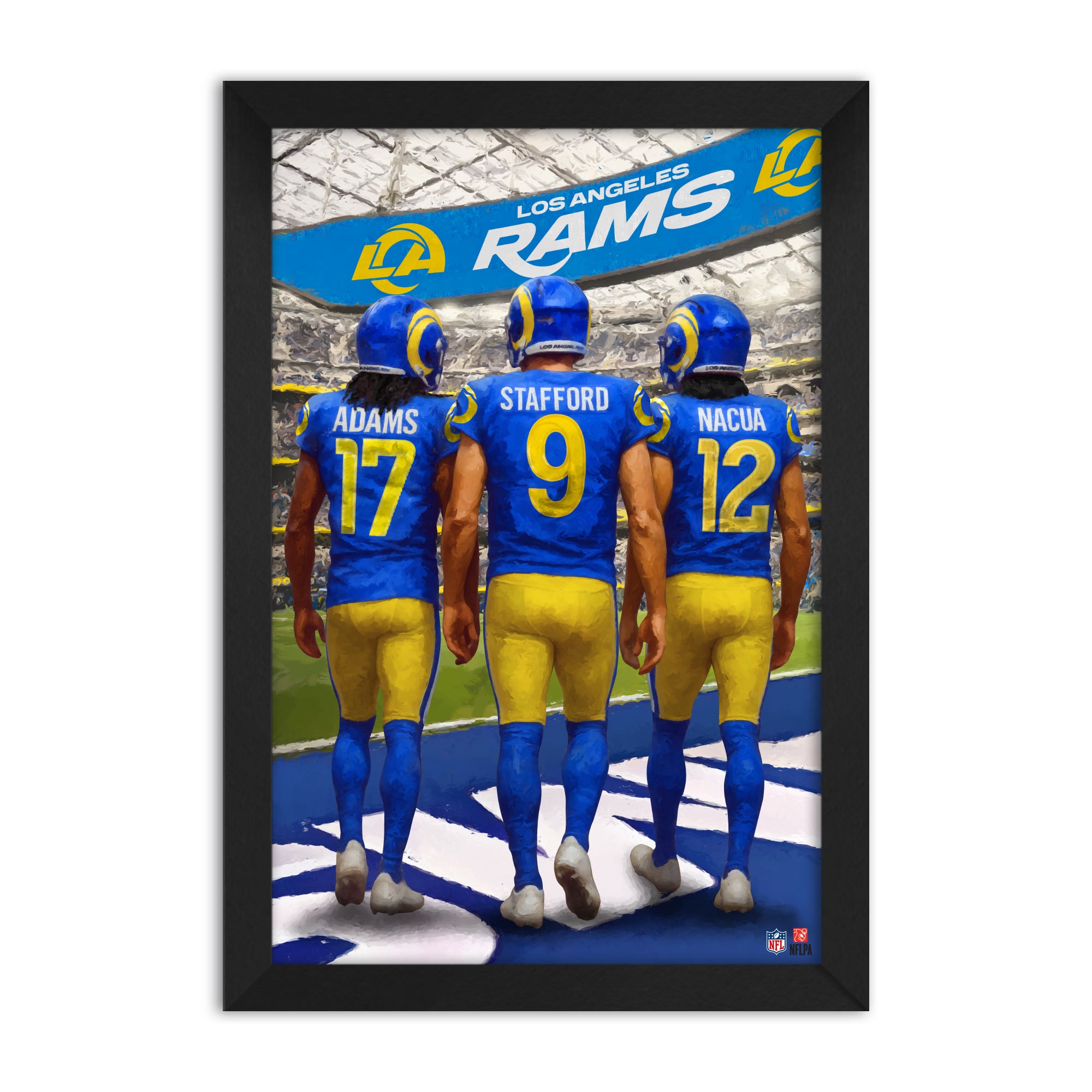 Los Angeles Rams Davante Adams, Matthew Stafford & Puka Nacua 14″ x 20″ Three-Player Framed Print Los Angeles Rams Davante Adams, Matthew Stafford & Puka Nacua 14″ x 20″ Three-Player Framed Print