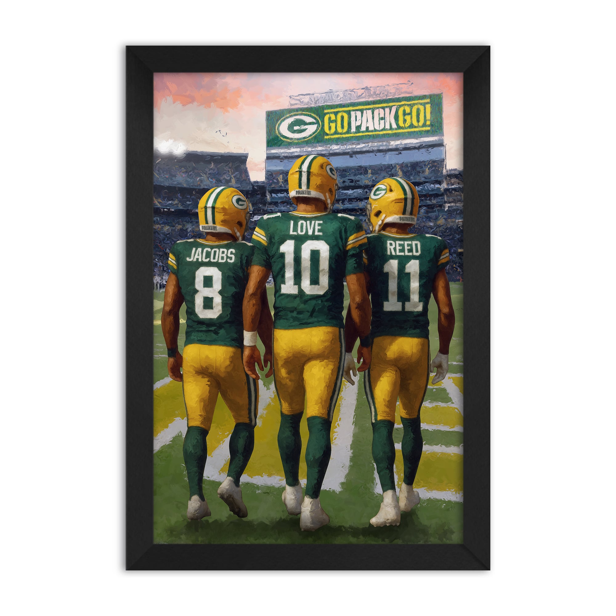Green Bay Packers Josh Jacobs, Jordan Love & Jayden Reed 14" x 20" Three-Player Framed Print