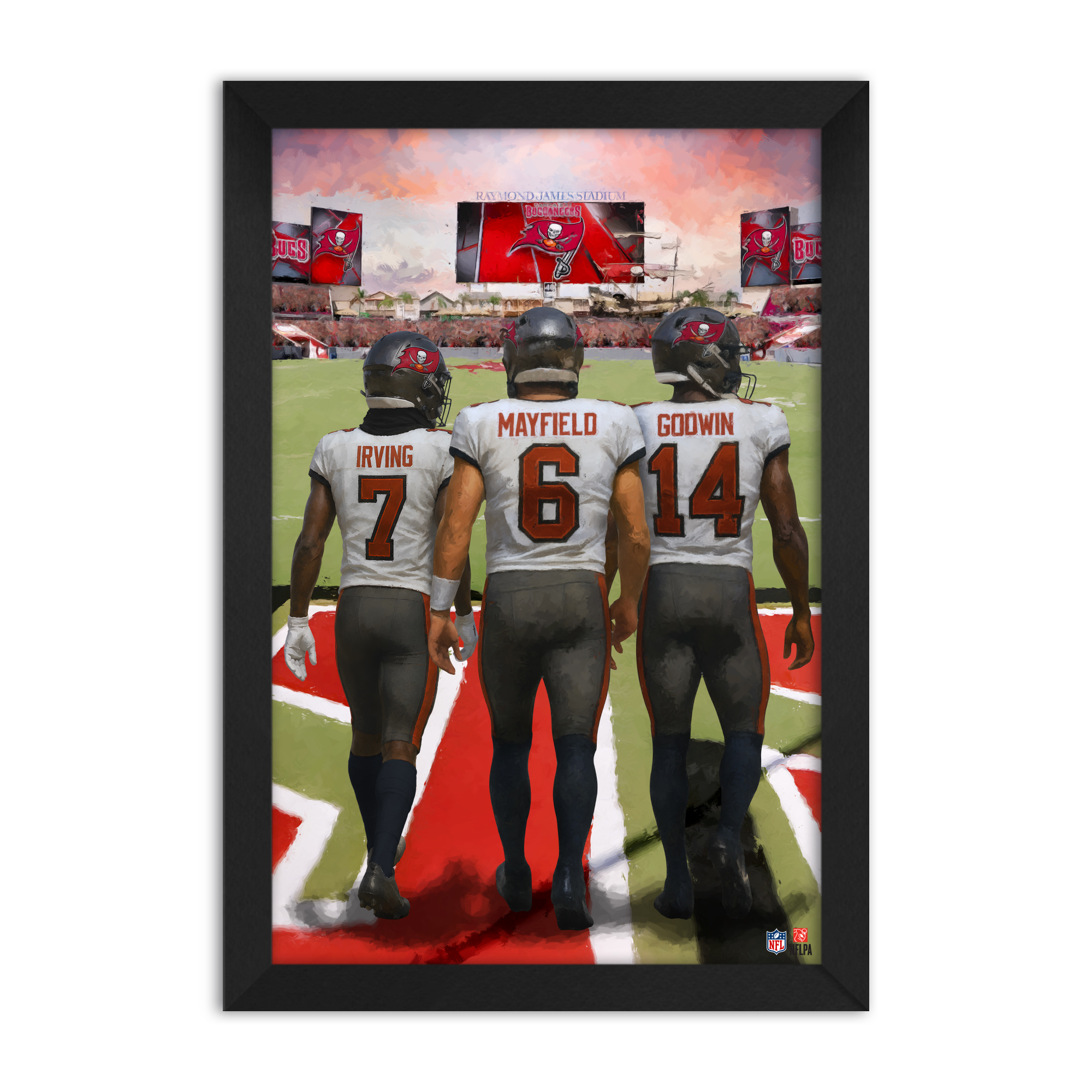 Tampa Bay Buccaneers Bucky Irving, Baker Mayfield & Chris Godwin Jr. 14" x 20" Three-Player Framed Print