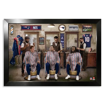 New England Patriots Drake Maye, Hunter Henry & Rhamondre Stevenson 27" x 39" Barbershop Framed Print