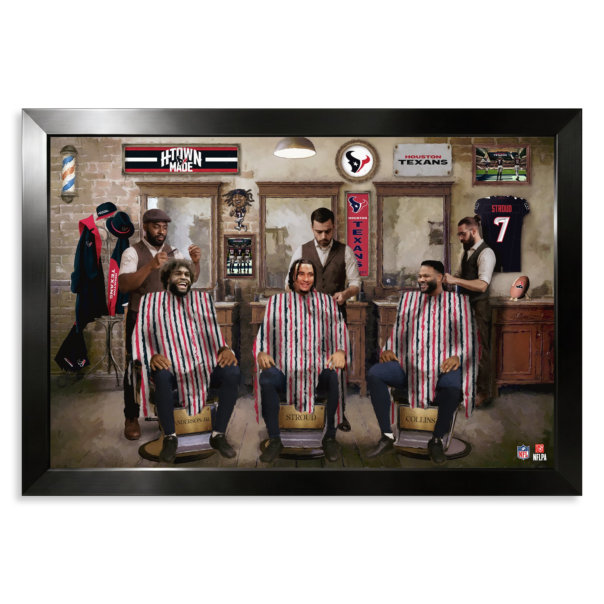 Houston Texans C.J. Stroud, Nico Collins & Will Anderson Jr. 14" x 20" Barbershop Framed Print