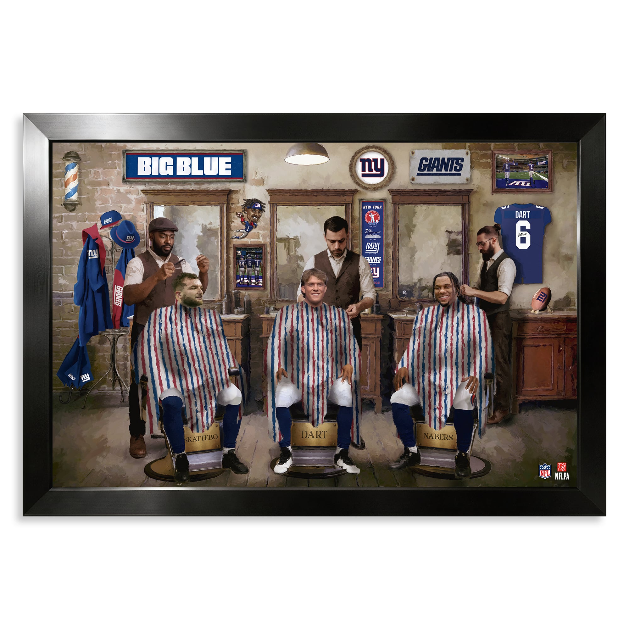 New York Giants Cam Skattebo, Jaxson Dart & Malik Nabers 14" x 20" Barbershop Framed Print