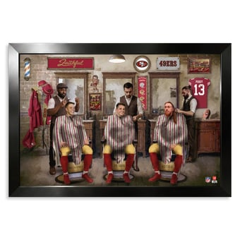 San Francisco 49ers Christian McCaffrey, Brock Purdy & George Kittle 14" x 20" Barbershop Framed Print