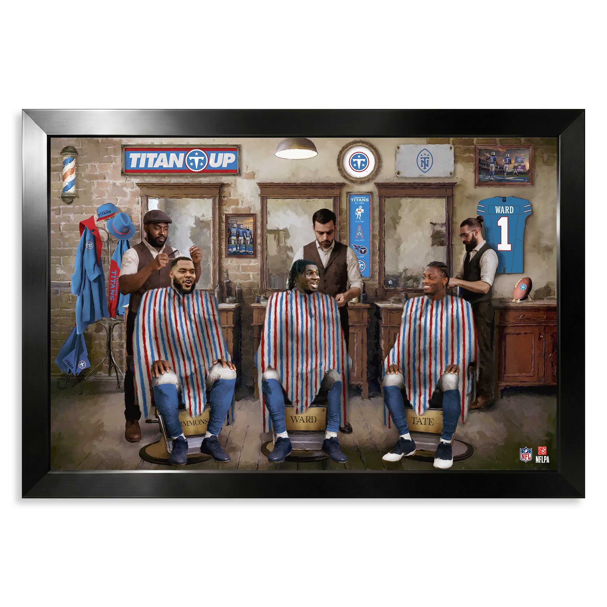 Tennessee Titans Jeffery Simmons, Cam Ward & Carnell Tate 14" x 20" Barbershop Framed Print