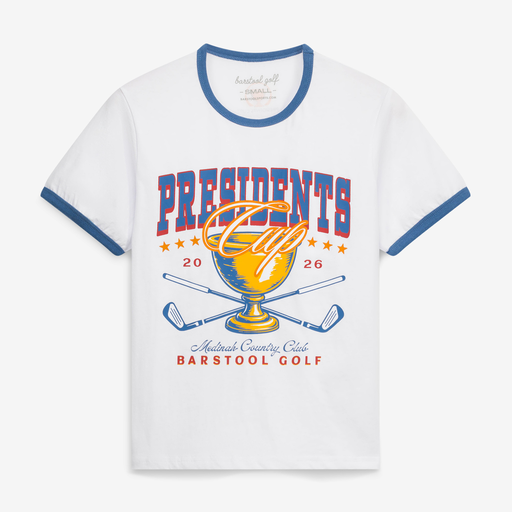 Women’s Barstool Golf White 2026 Presidents Cup Ringer T-Shirt Women’s Barstool Golf White 2026 Presidents Cup Ringer T-Shirt