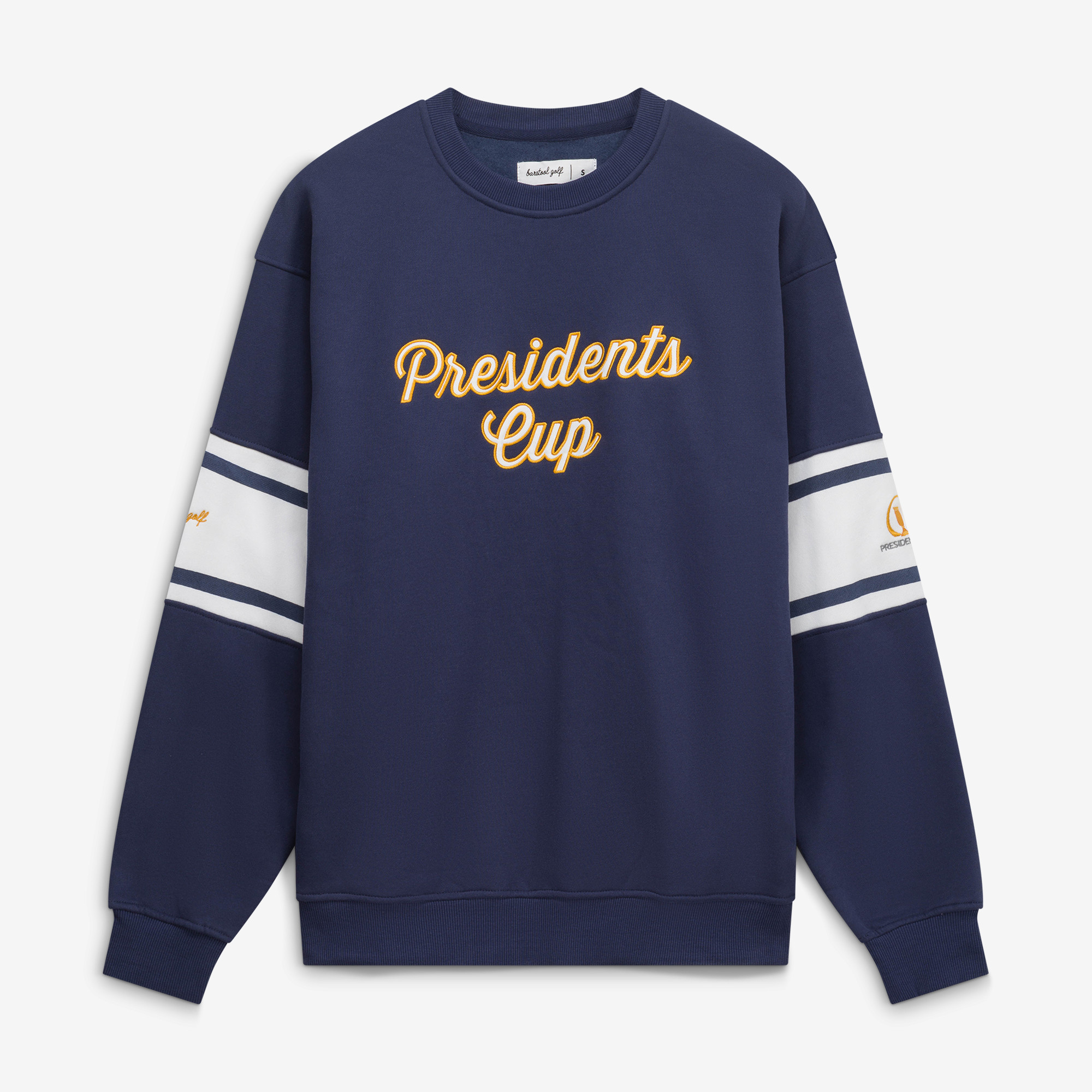 Women’s Barstool Golf Navy 2026 Presidents Cup Varsity Sweatshirt Women’s Barstool Golf Navy 2026 Presidents Cup Varsity Sweatshirt