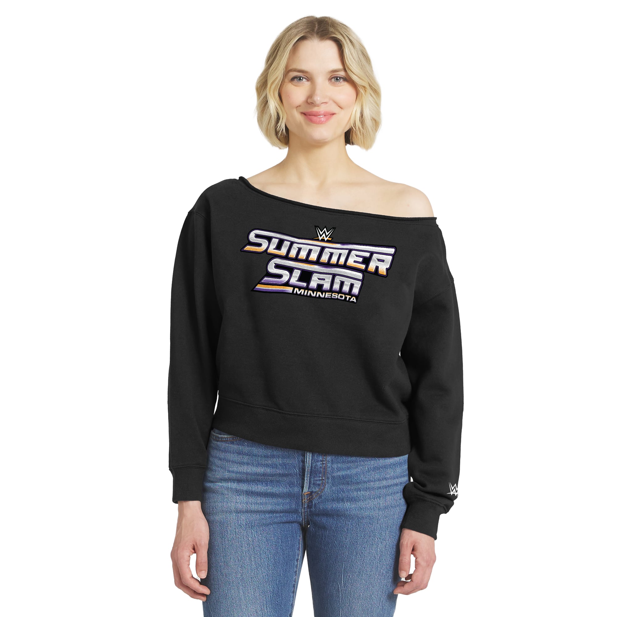 Women's WEAR by Erin Andrews Black SummerSlam 2026 Off-the-Shoulder Sweatshirt