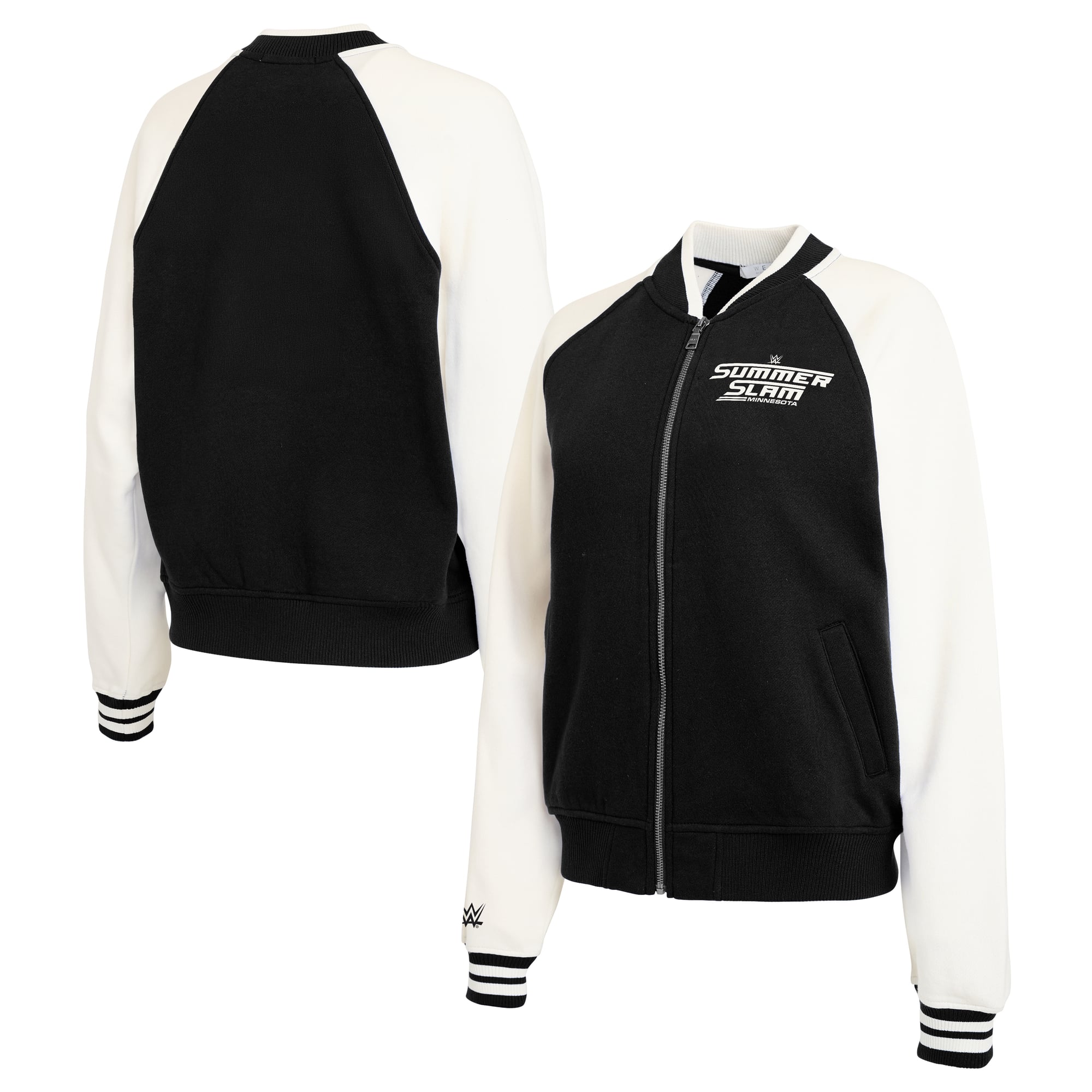 Women's WEAR by Erin Andrews Black SummerSlam 2026 Varsity Fleece Full-Zip Jacket