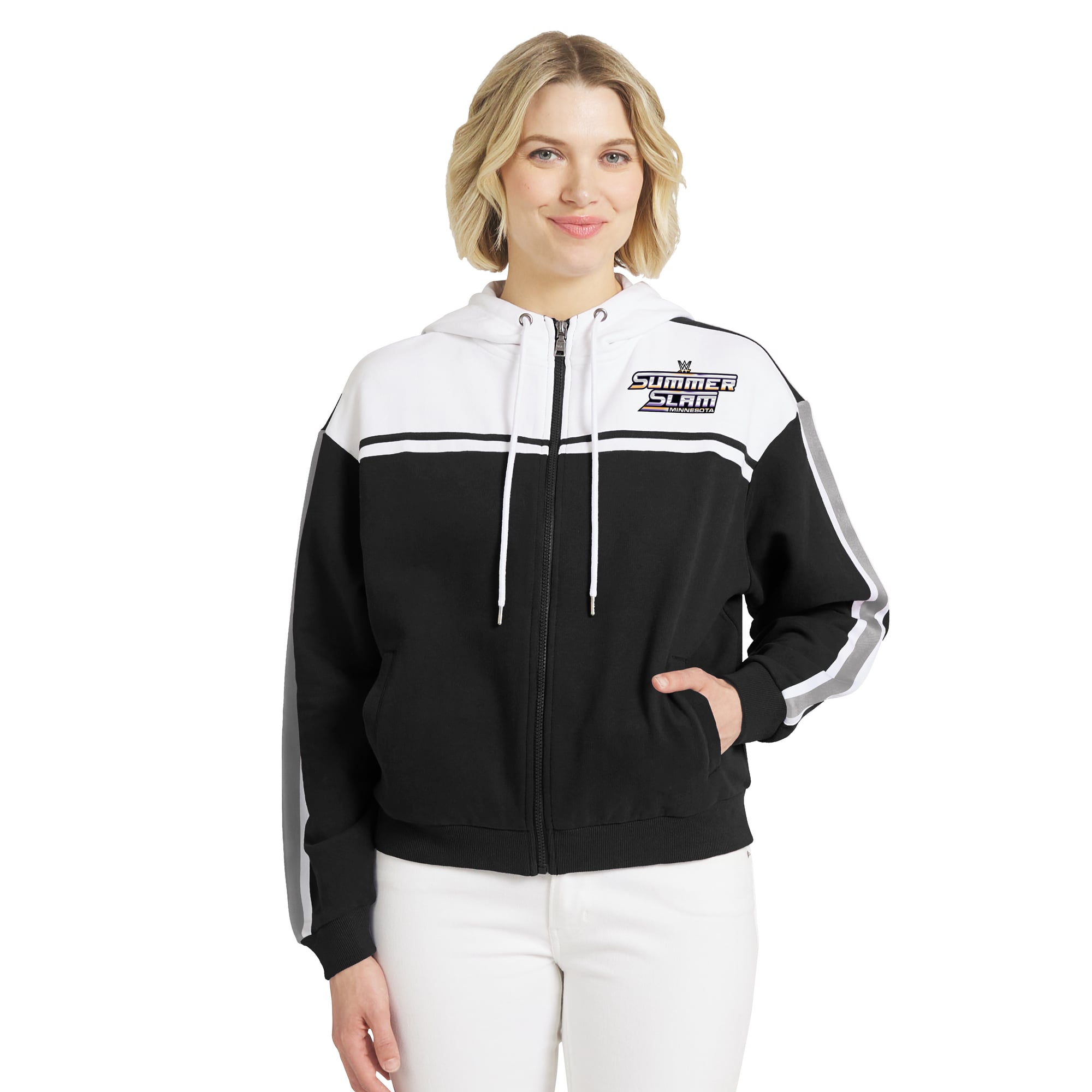 Women's WEAR by Erin Andrews Black SummerSlam 2026 Colorblock Full-Zip Hoodie