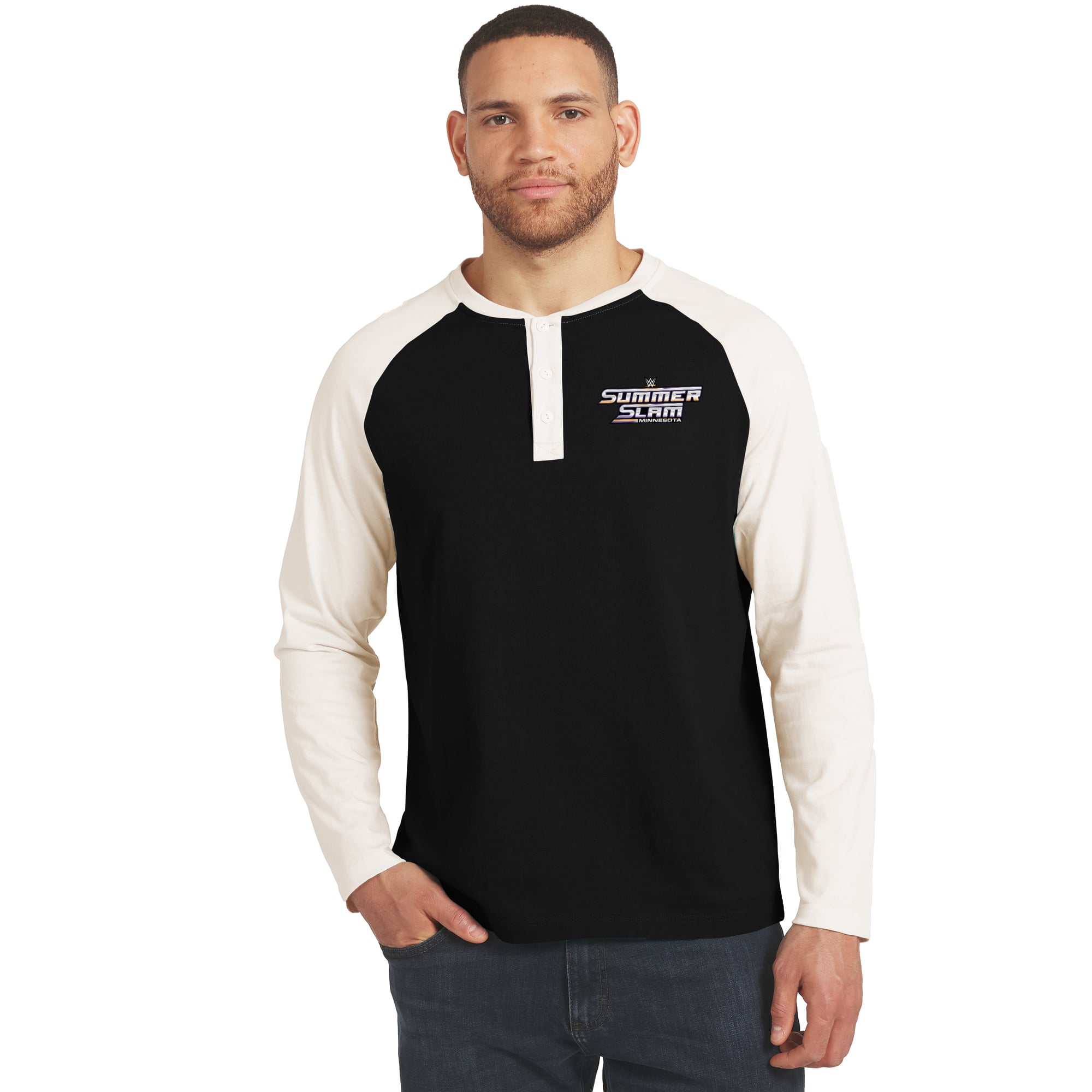 Men's Darius Rucker Collection by Fanatics Black SummerSlam 2026 Long Sleeve Henley T-Shirt