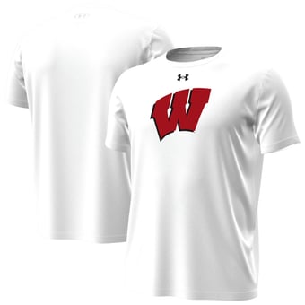 Men's Under Armour White Wisconsin Badgers Primary Tech Stretch T-Shirt