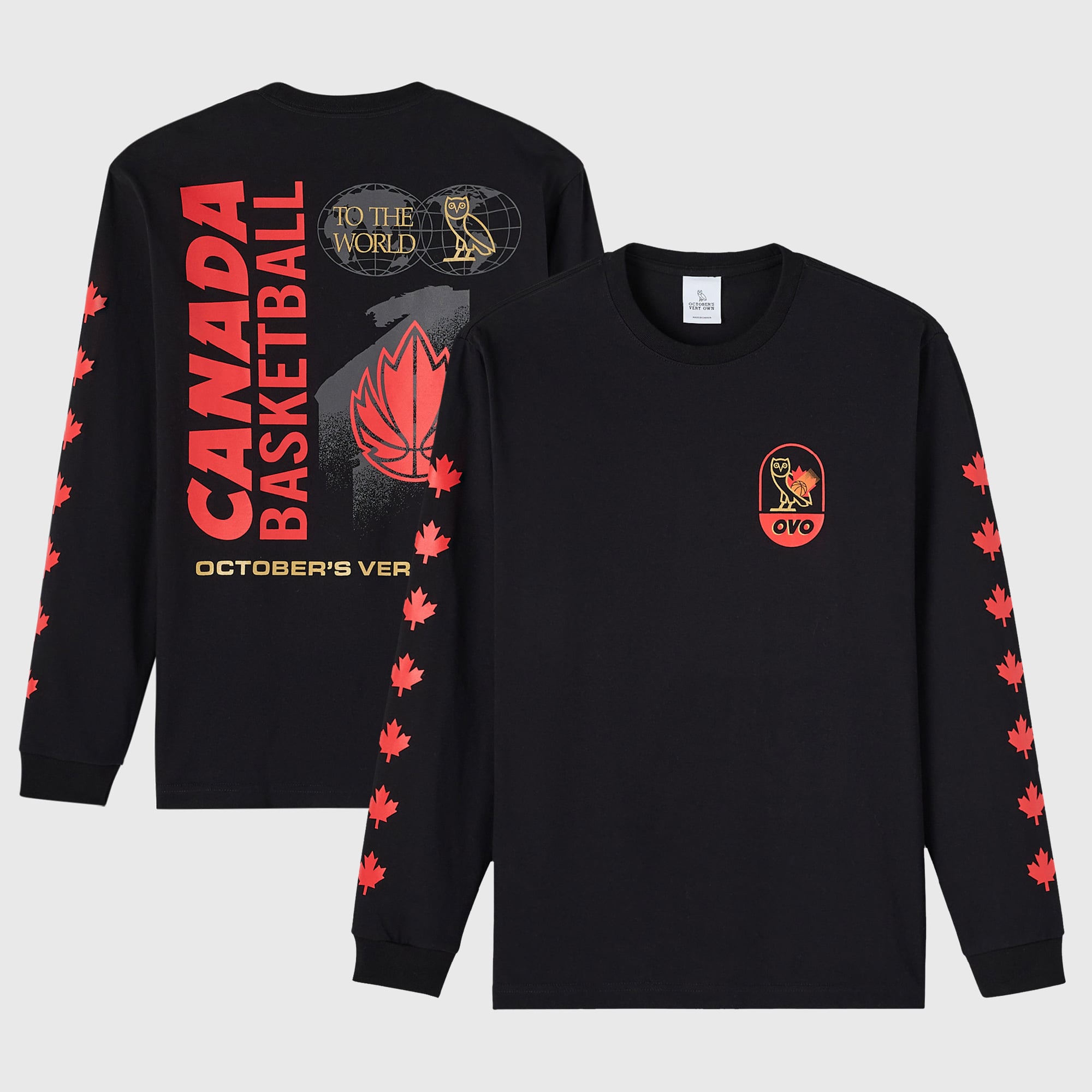 Men's OVO Black Canada Basketball Long Sleeve T-Shirt