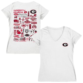 Women's Vive La Fete White Georgia Bulldogs Impressions Artwork V-Neck T-Shirt