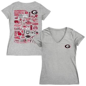 Women's Vive La Fete Gray Georgia Bulldogs Impressions Artwork V-Neck T-Shirt