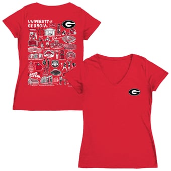 Women's Vive La Fete Red Georgia Bulldogs Impressions Artwork V-Neck T-Shirt