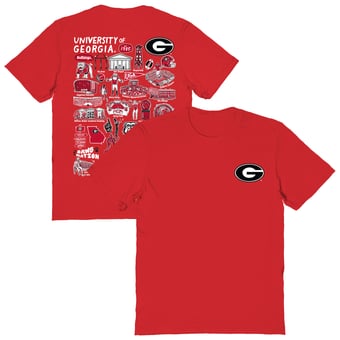 Women's Vive La Fete  Red Georgia Bulldogs Impressions Artwork Relaxed Fit T-Shirt