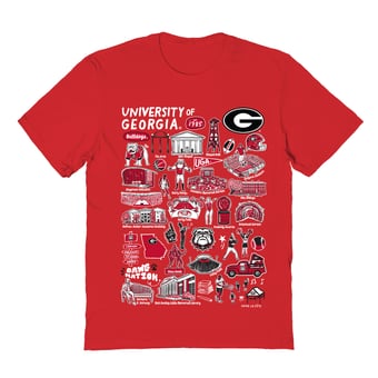 Women's Vive La Fete  Red Georgia Bulldogs Front Graphic Impressions Artwork Relaxed Fit T-Shirt