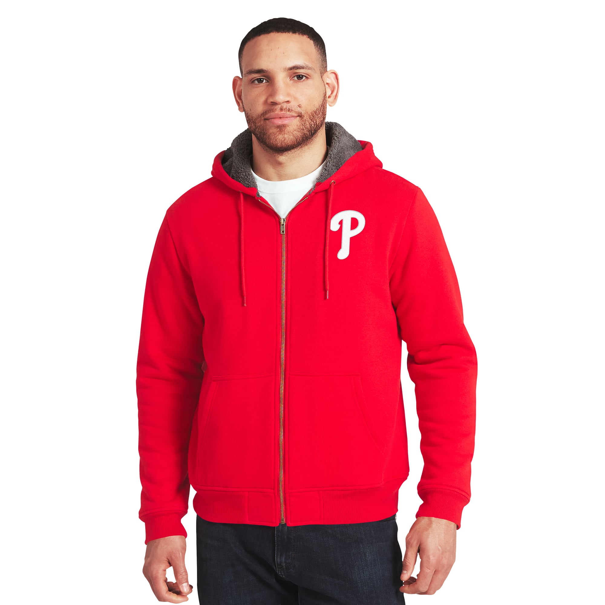 Men's Darius Rucker Collection by Fanatics Red/Gray Philadelphia Phillies Sherpa Lined Full-Zip Sweatshirt