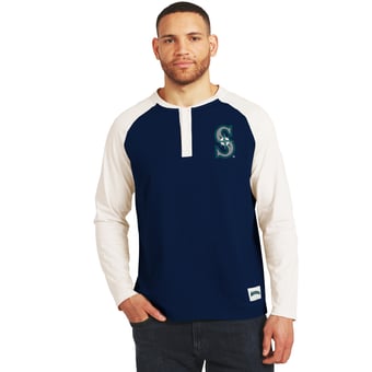Men's Darius Rucker Collection by Fanatics Navy/White Seattle Mariners Henley Long Sleeve T-Shirt