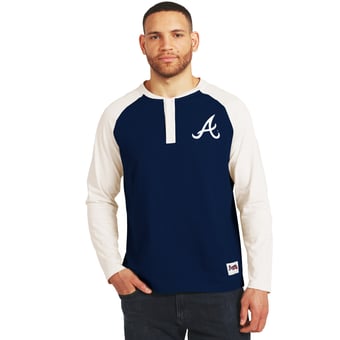 Men's Darius Rucker Collection by Fanatics Navy/White Atlanta Braves Henley Long Sleeve T-Shirt