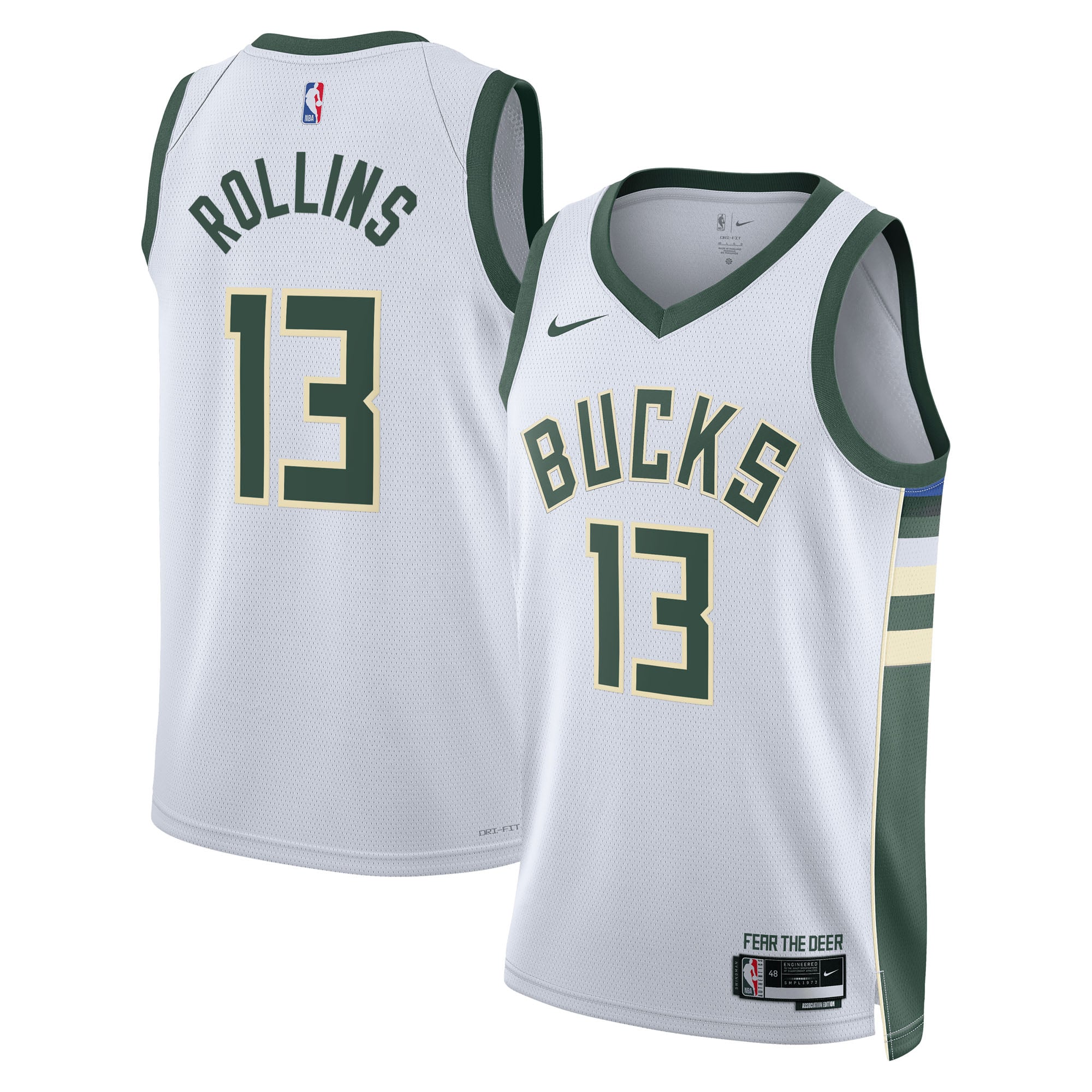 Camiseta Swingman Nike Association Edition de los Milwaukee Bucks - Blanca - Ryan Rollins - Unisex
