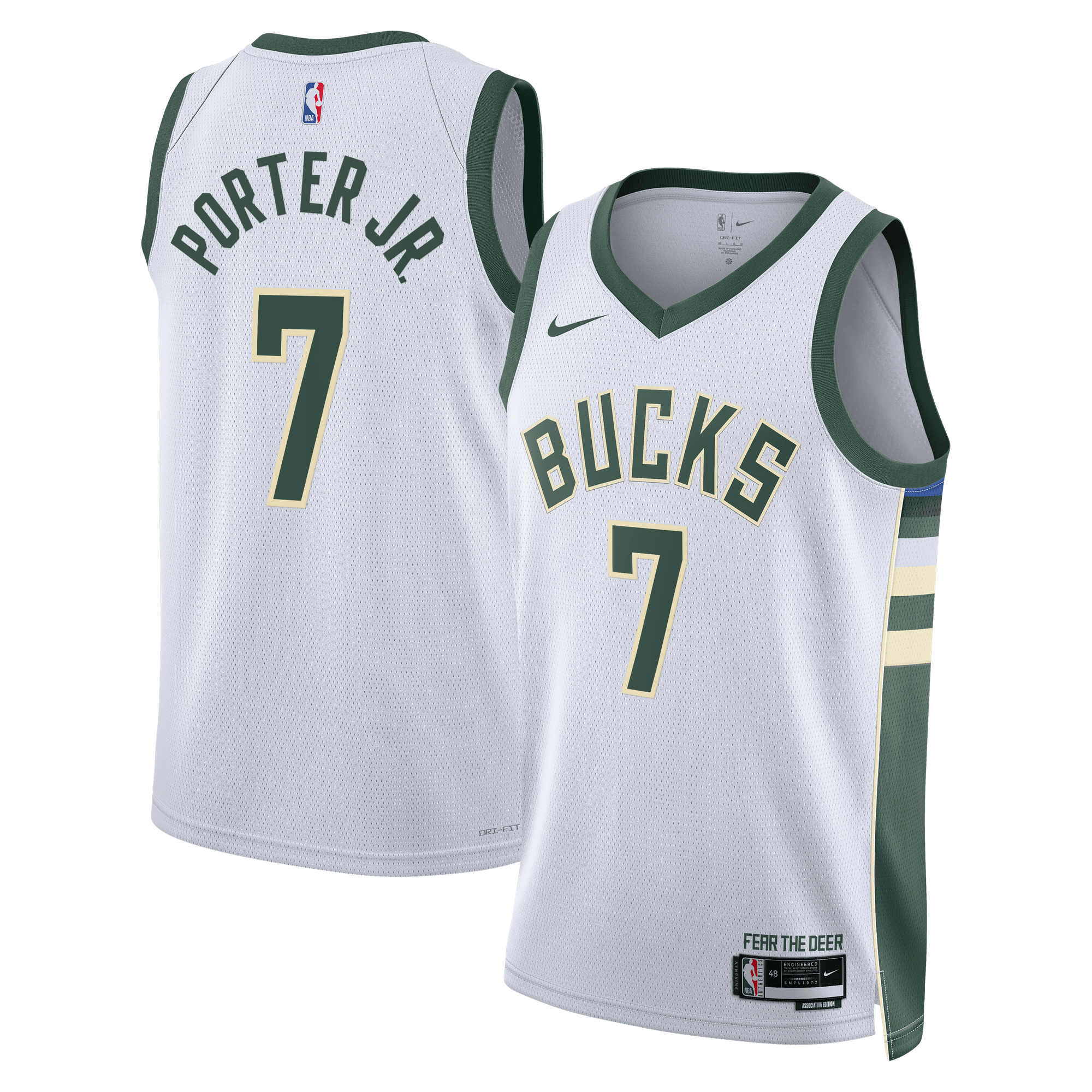 Camiseta Swingman Nike Association Edition de los Milwaukee Bucks - Blanca - Kevin Porter Jr. - Unisex