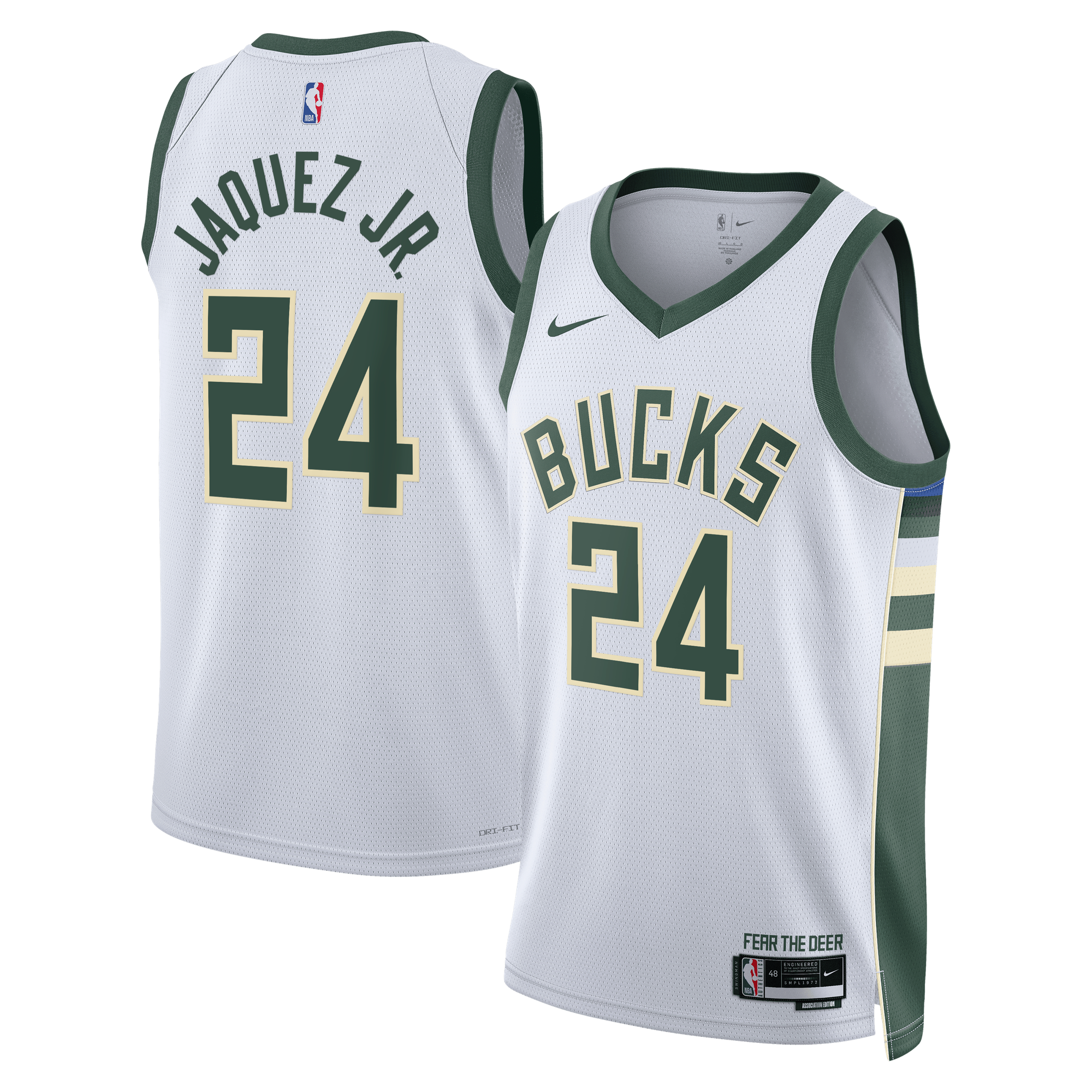Camiseta Swingman Nike Association Edition de los Milwaukee Bucks - Blanca - Jaime Jaquez Jr. - Unisex
