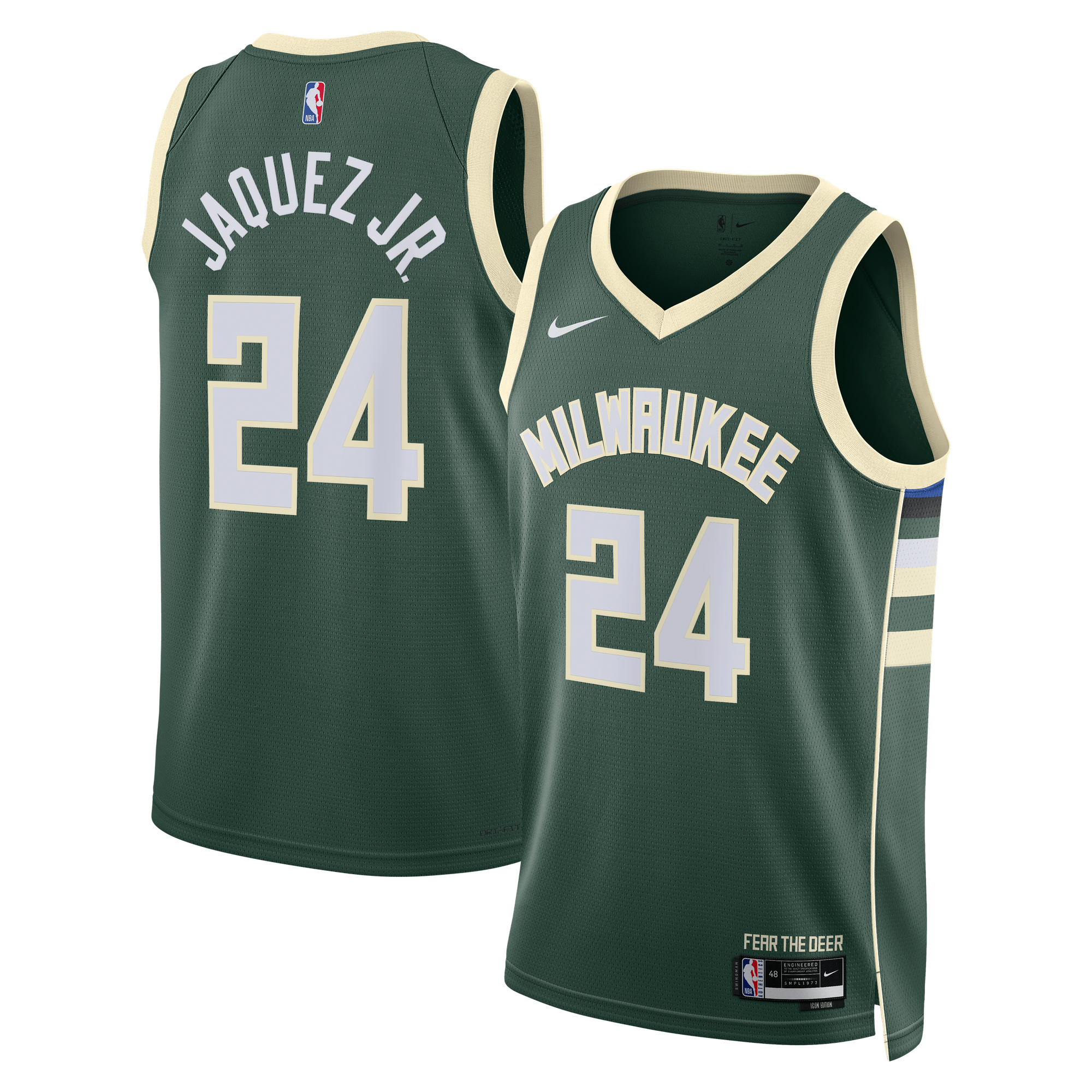 Camiseta Nike Icon Edition Swingman de los Milwaukee Bucks - Verde Cazador - Jaime Jaquez Jr. - Unisex