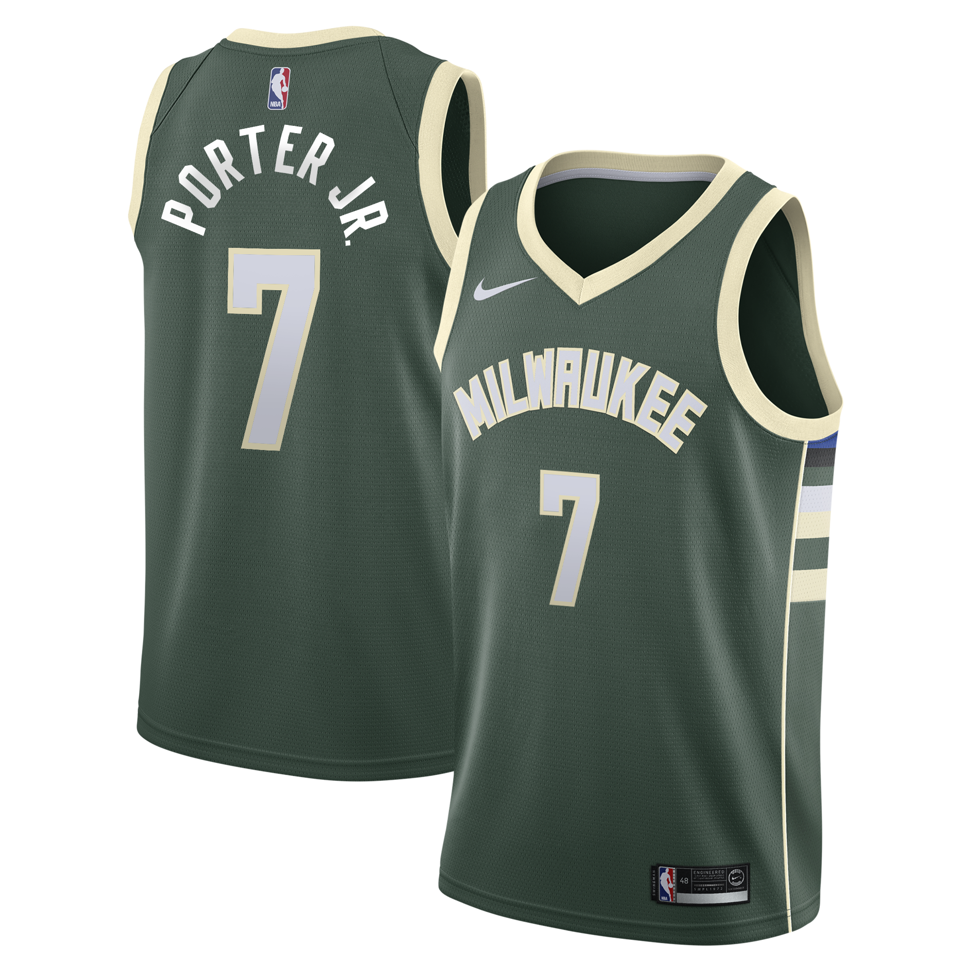 Camiseta Swingman Nike Icon Edition de los Milwaukee Bucks - Verde Cazador - Kevin Porter Jr. - Juvenil