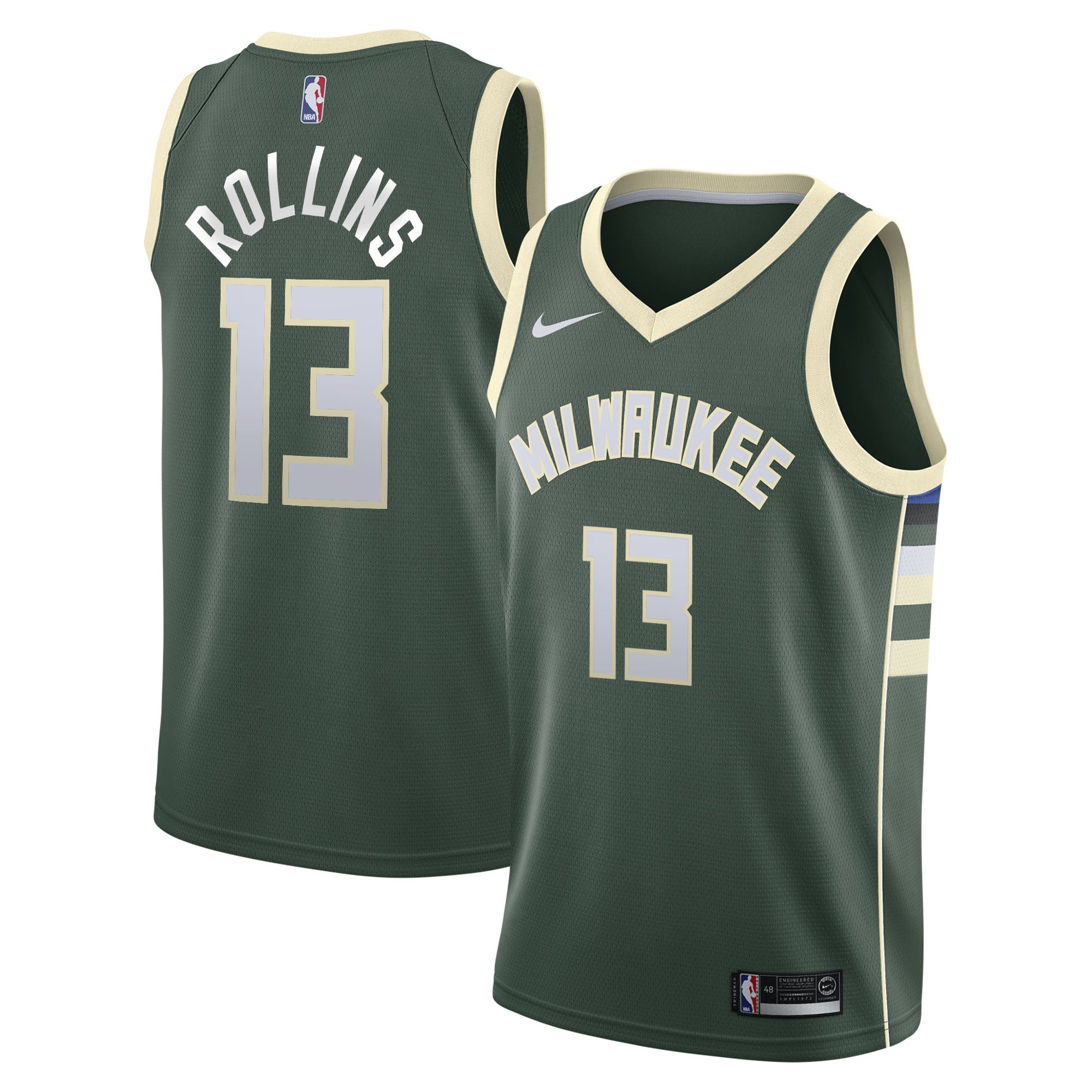 Camiseta Swingman Nike Icon Edition de los Milwaukee Bucks - Verde Cazador - Ryan Rollins - Juvenil