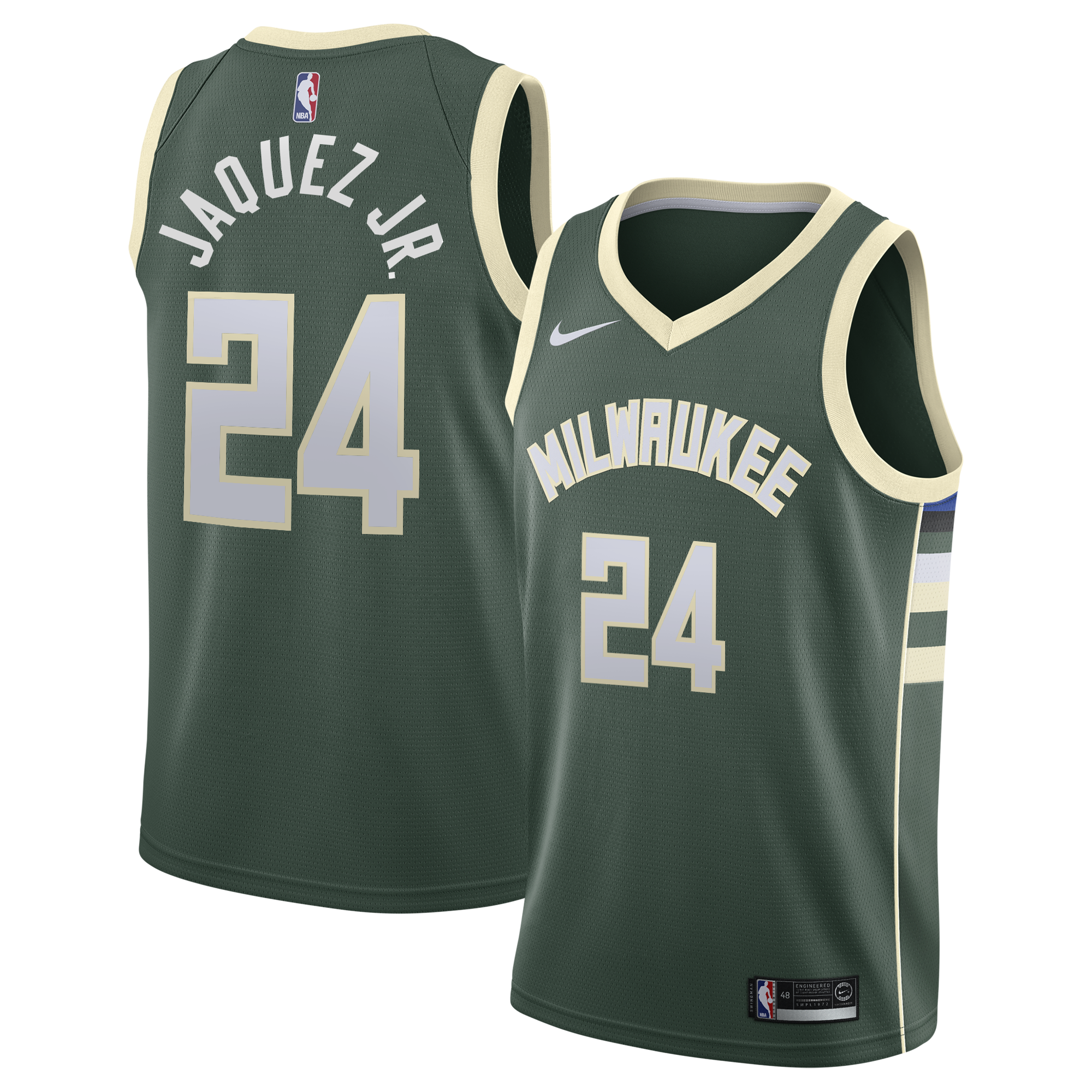Camiseta Swingman Nike Icon Edition de los Milwaukee Bucks - Verde Cazador - Jaime Jaquez Jr. - Juvenil