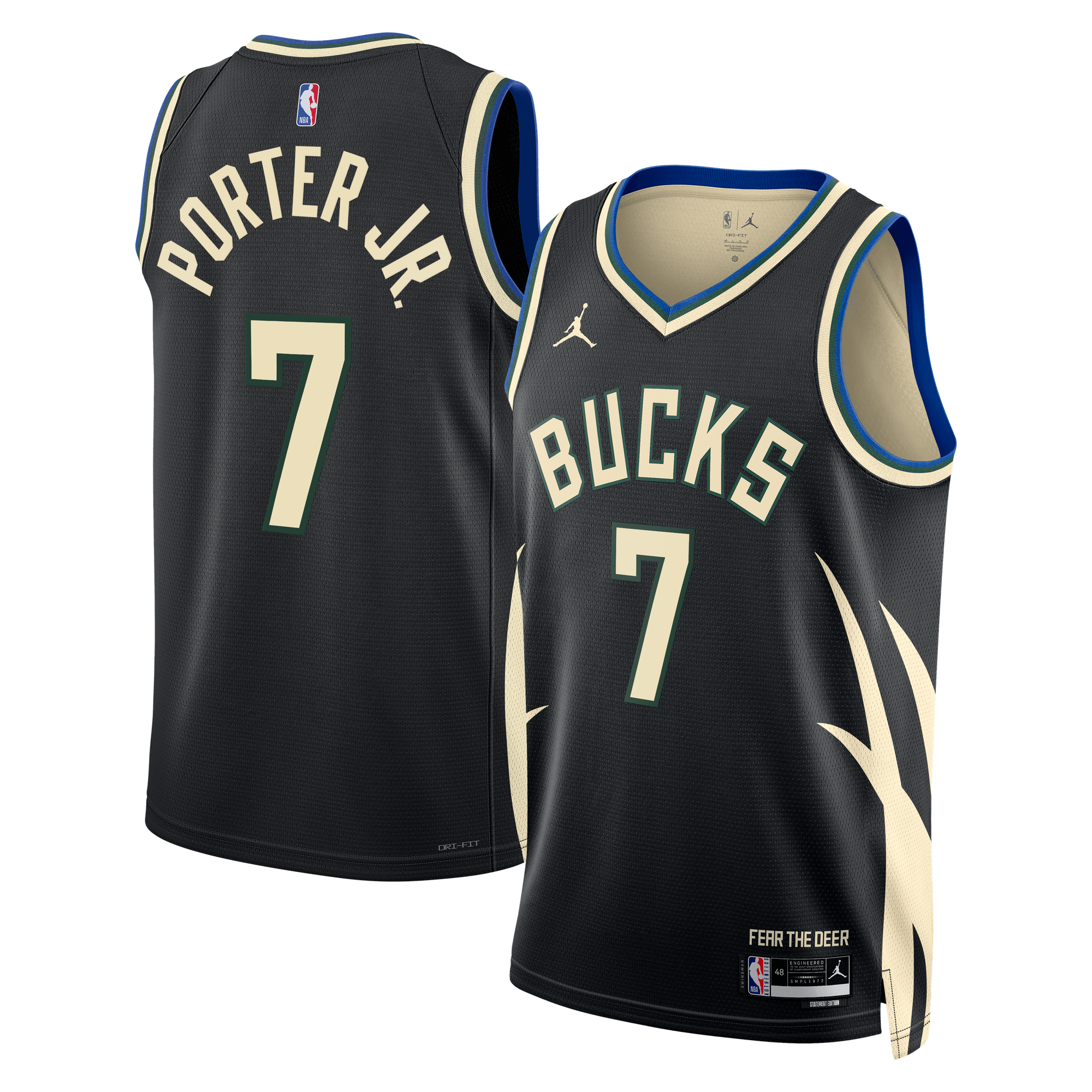 Camiseta Swingman Edición Declaración de la Marca Jordan de los Milwaukee Bucks - Verde Cazador - Kevin Porter Jr. - Unisex