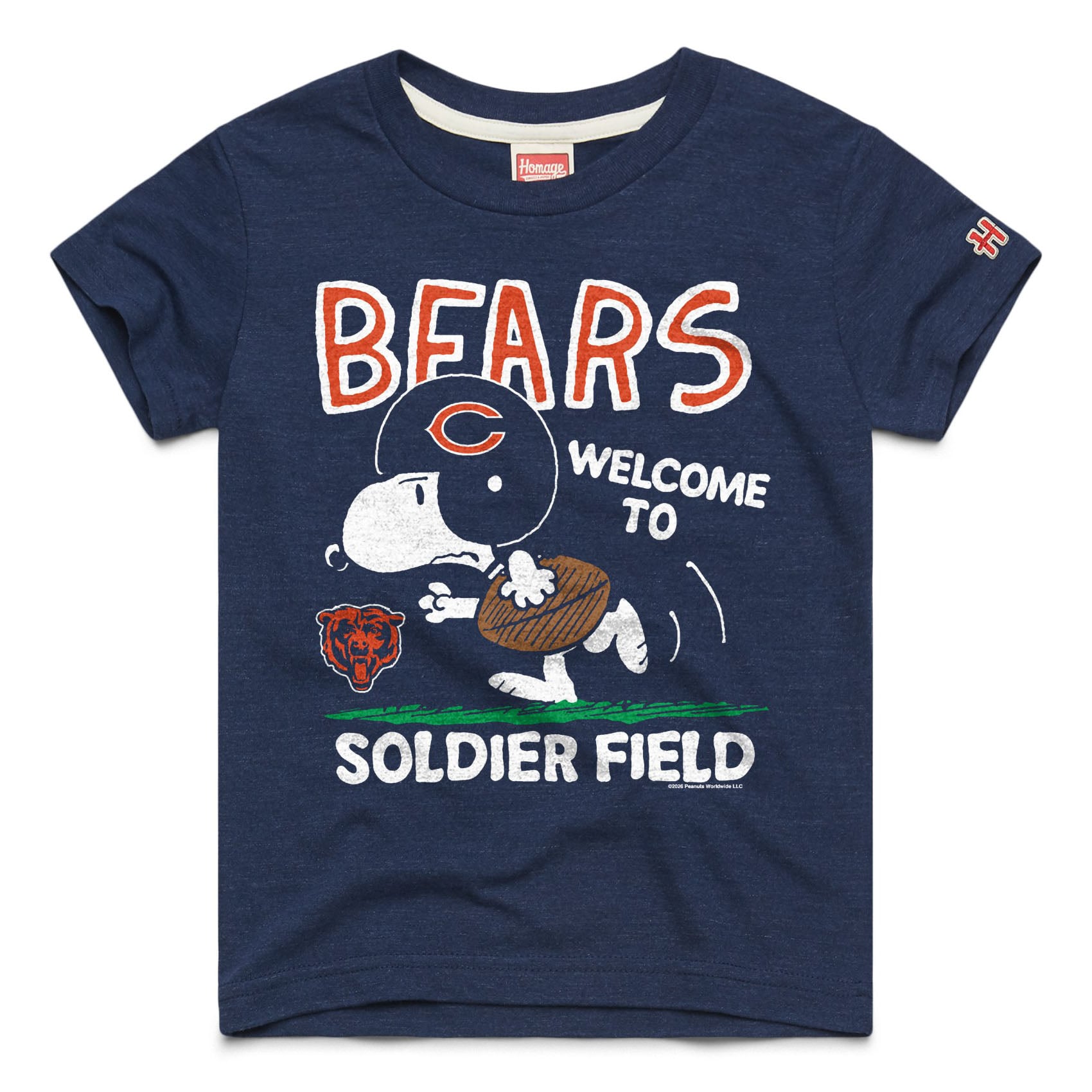 Youth Homage Navy Chicago Bears x Peanuts Welcome To Solider Field Tri-Blend T-Shirt