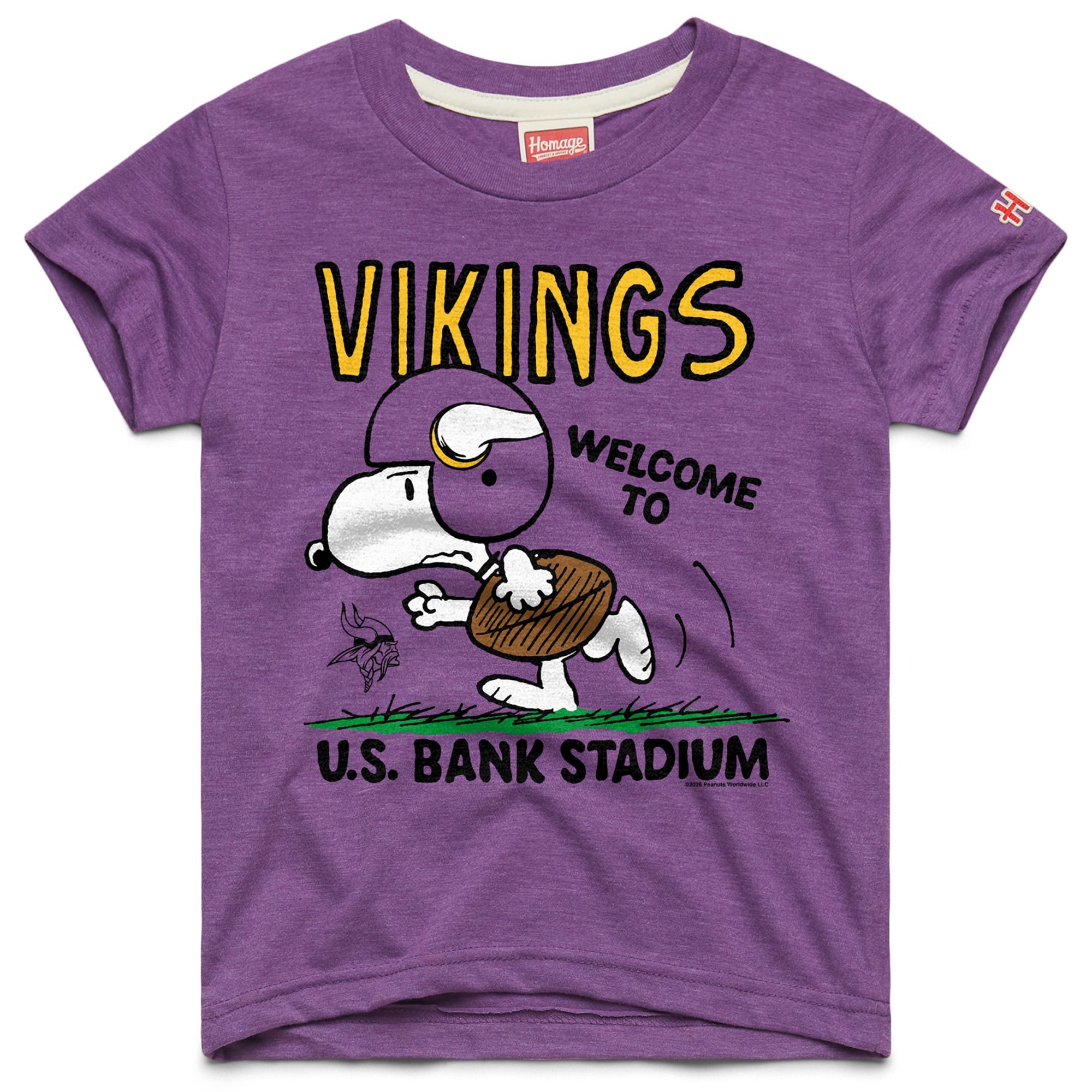 Youth Homage Purple Minnesota Vikings x Peanuts Welcome to U.S. Bank Stadium Tri-Blend T-Shirt