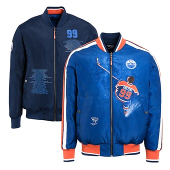Men's FE Wayne Gretzky Royal/Navy Edmonton Oilers Reversible Full-Zip Bomber Jacket
