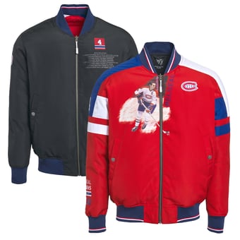 Men's FE Jean Beliveau Red/Black Montreal Canadiens Reversible Full-Zip Bomber Jacket