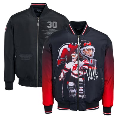 Men's FE Martin Brodeur Black New Jersey Devils Reversible Full-Zip Bomber Jacket