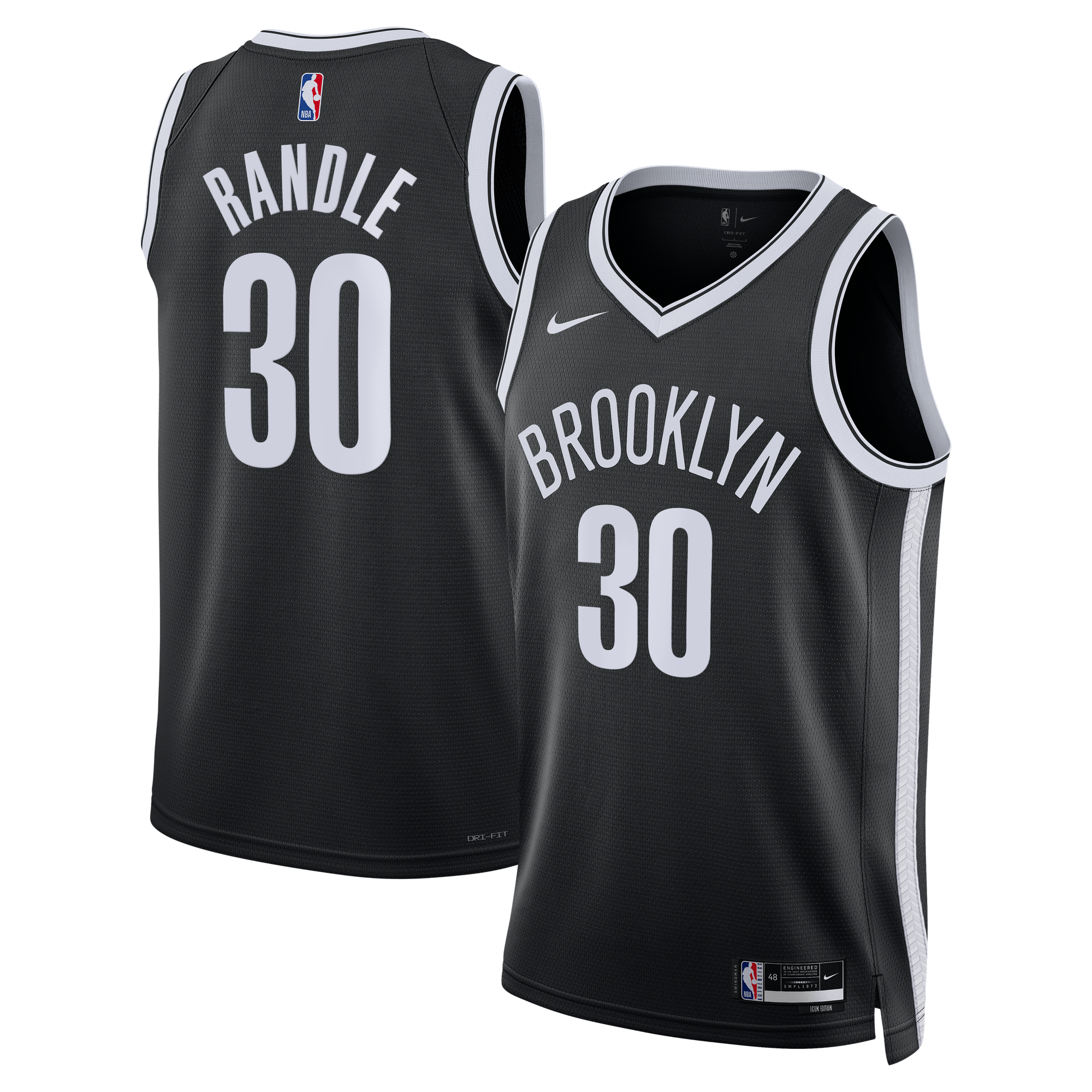 Camiseta Nike Icon Swingman de los Brooklyn Nets - Negra - Julius Randle - Unisex