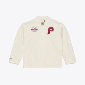 Men's Mitchell & Ness  Cream Philadelphia Phillies Cooperstown Collection Retro Roots Full-Snap Coaches Jacket